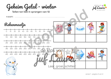 Lesmateriaal Winter - Geheim Getal - Tellen tot 500 in sprongen van 10 van auteur De klas van juf Laura slide 3