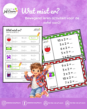 Lesmateriaal Bewegend leren - Wat mist er? - Tafel van 2 van auteur De klas van juf Laura