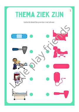 Lesmateriaal Verbind dezelfde figuren met elkaar thema ziek zijn van auteur Little Play Friends slide 4