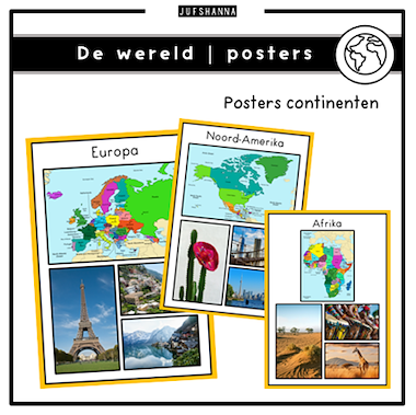 Lesmateriaal De wereld (op reis) | Posters continenten van auteur Juf Shanna