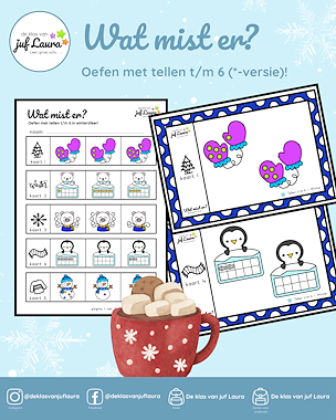 Lesmateriaal Winter - Wat mist er? - Tellen t/m 6 (*) van auteur De klas van juf Laura