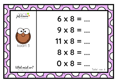 Lesmateriaal Wat mist er? - tafel van 8 van auteur De klas van juf Laura slide 2