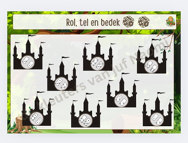 Lesmateriaal Rol, tel en bedek (dominostenen) in thema Sprookjes/ KBW van auteur De kleuters van juf Naomi