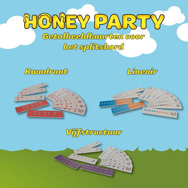 Lesmateriaal Honey Party met vijfstructuur getalbeeldkaarten van auteur Lucia Bytebier slide 3