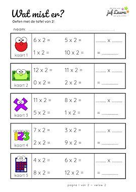 Lesmateriaal Bewegend leren - Wat mist er? - Tafel van 2 van auteur De klas van juf Laura slide 3