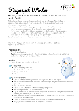Lesmateriaal Winter - Bingospel voor 2 - Tafel van 7 t/m 12 van auteur De klas van juf Laura slide 4
