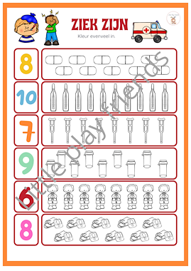 Lesmateriaal Kleur evenveel in thema ziek zijn van auteur Little Play Friends slide 4