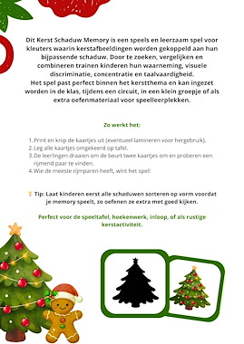 Lesmateriaal Kerst Schaduw Memory - Herkennen en Koppelen van auteur Juf_C slide 2