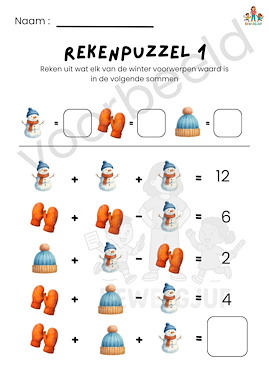 Lesmateriaal Rekenpuzzels winter van auteur de beweegjuf slide 2