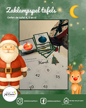 Lesmateriaal Kerst - Zaklampspel - Tafel van 4 t/m 6 van auteur De klas van juf Laura