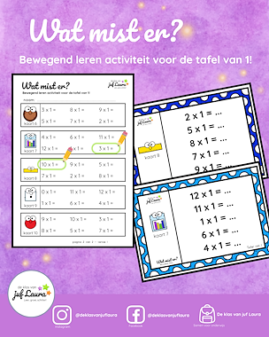 Lesmateriaal Bewegend leren - Wat mist er? - Tafel van 1 van auteur De klas van juf Laura
