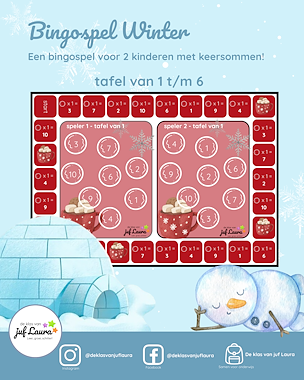 Lesmateriaal Winter - Bingospel voor 2 - Tafel 1 t/m 6 van auteur De klas van juf Laura