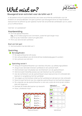 Lesmateriaal Bewegend leren - Wat mist er? - Tafel van 1 van auteur De klas van juf Laura slide 4