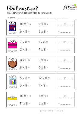 Lesmateriaal Wat mist er? - tafel van 8 van auteur De klas van juf Laura slide 3