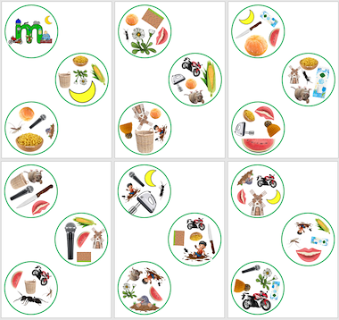 lesmateriaal Dobble - plaatjes met de letter m van auteur Janet Baptist