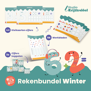 Lesmateriaal Rekenbundel Winter | Werkbladen voor Groep 1 en 2 van auteur Studio Krijtkrabbel