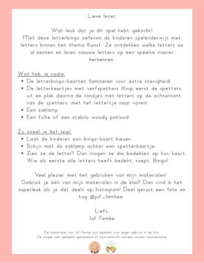 Lesmateriaal Thema kunst: letterbingo van auteur Juf Femke slide 2