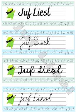 Lesmateriaal Naamkaartjes classdojo met hoofdletters karakter  van auteur De monsterklas van Juf Liesl