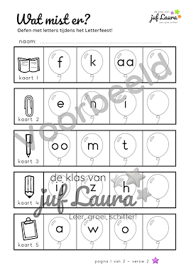 Lesmateriaal Bewegend leren - Wat mist er? - Letterfeest (*-versie) van auteur De klas van juf Laura slide 3
