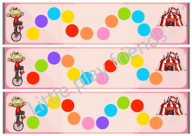 Lesmateriaal Circus - patronen verder zetten en kleuren oefenen van auteur Little Play Friends slide 3