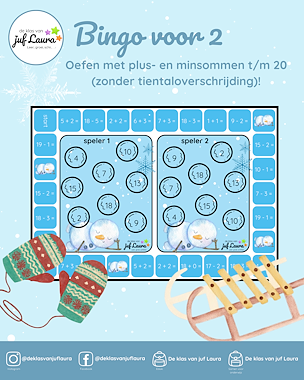 Lesmateriaal Winter - Bingospel voor 2 - Sommen t/m 20 van auteur De klas van juf Laura