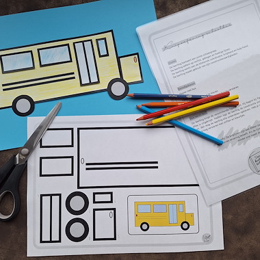 Lesmateriaal Knipoefening schoolbus van auteur Van krabbel tot krul slide 4