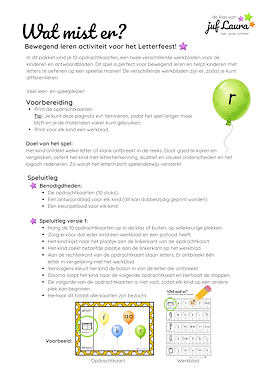 Lesmateriaal Bewegend leren - Bundel - Wat mist er? - Letterfeest van auteur De klas van juf Laura slide 4