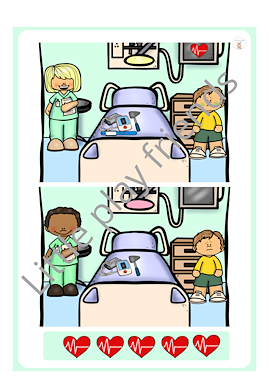 Lesmateriaal Zoek de verschillen - thema ziek zijn van auteur Little Play Friends slide 2