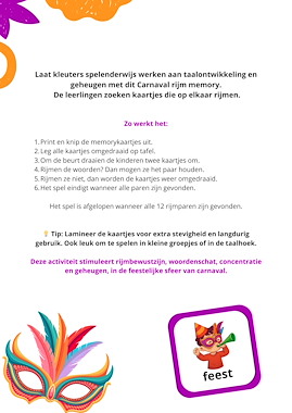 Lesmateriaal Carnaval Rijm Memory – Spelend Leren voor Kleuters van auteur Juf_C slide 2