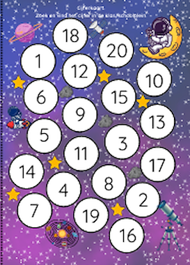 lesmateriaal Pakket Thema Ruimte (groot en grotendeels herbruikbaar) van auteur Kleuterjuf Monique