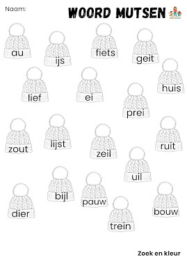 Lesmateriaal Mutsen woorden met tweetekenklanken voor het lampje  van auteur de beweegjuf slide 2