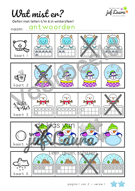 Lesmateriaal Winter - Wat mist er? - Tellen t/m 6 (**) van auteur De klas van juf Laura slide 4