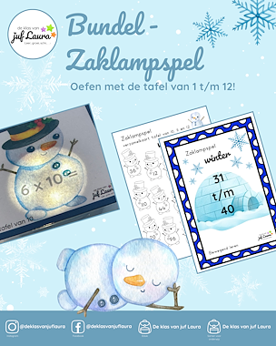 Lesmateriaal Winter - Bundel - Zaklampspel -Tafel van 1 t/m 12 van auteur De klas van juf Laura