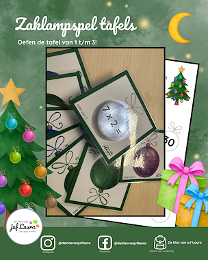 Lesmateriaal Kerst - Zaklampspel - Tafel van 1 t/m 3 van auteur De klas van juf Laura