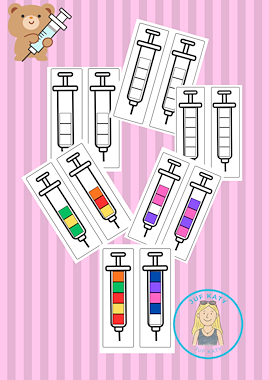Lesmateriaal Thema dokter/ziek zijn : vul de spuitjes van auteur Juf Katy slide 2