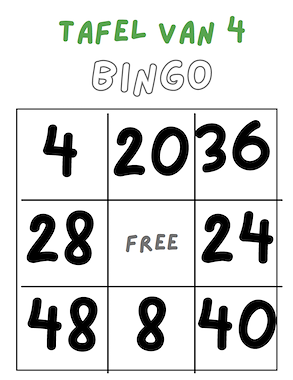 lesmateriaal Bingo kaarten tafels van auteur Juf Marrit