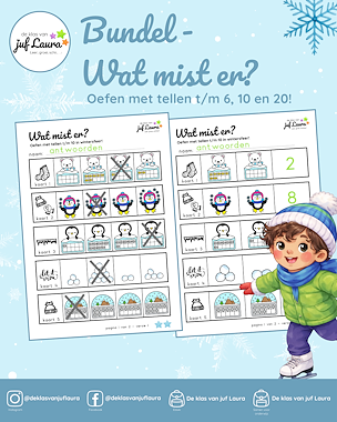 Lesmateriaal Winter - Bundel - Wat mist er? - Tellen t/m 6, 10 en 20 van auteur De klas van juf Laura slide 3