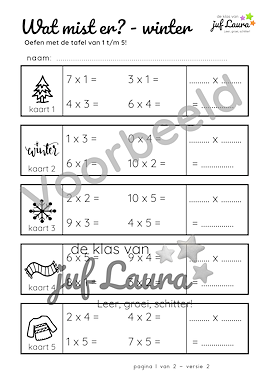 Lesmateriaal Winter - Bundel - Wat mist er? - Tafelsommen van auteur De klas van juf Laura slide 3