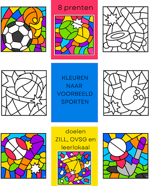 lesmateriaal Kleuren naar voorbeeld thema sporten van auteur Little Play Friends