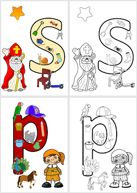 Lesmateriaal letter (kleur)plaat - de s van sint en de p van piet van auteur Janet Baptist