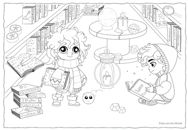 lesmateriaal Kleurplaten bij 'De magische bibliotheek'  van auteur Lessen en Illustraties Elles