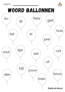 Lesmateriaal Ballonnen woorden lampje tweetekenklanken van auteur de beweegjuf slide 3
