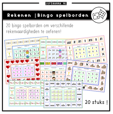 Lesmateriaal Rekenen | 20 bingo spelborden! van auteur Juf Shanna