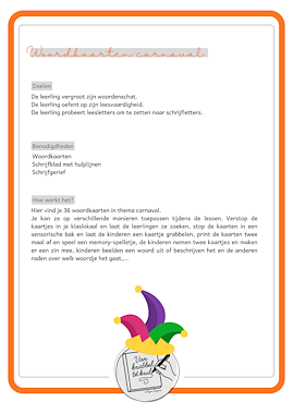 Lesmateriaal Woordkaarten carnaval van auteur Van krabbel tot krul slide 3