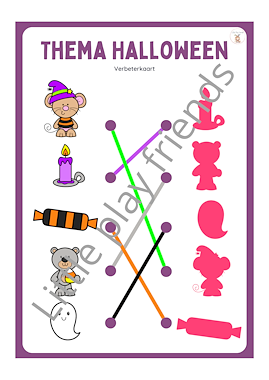 Lesmateriaal Verbind dezelfde figuren met elkaar thema halloween van auteur Little Play Friends slide 4