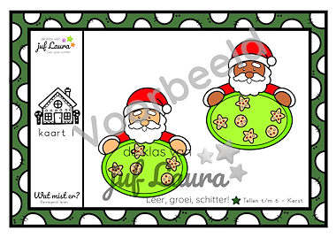 Lesmateriaal Kerst - Wat mist er? - Tellen t/m 6 (*-versie) van auteur De klas van juf Laura slide 2