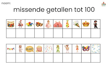 Lesmateriaal Missende getallen tot 100 bewegend leren carnaval van auteur de beweegjuf slide 2